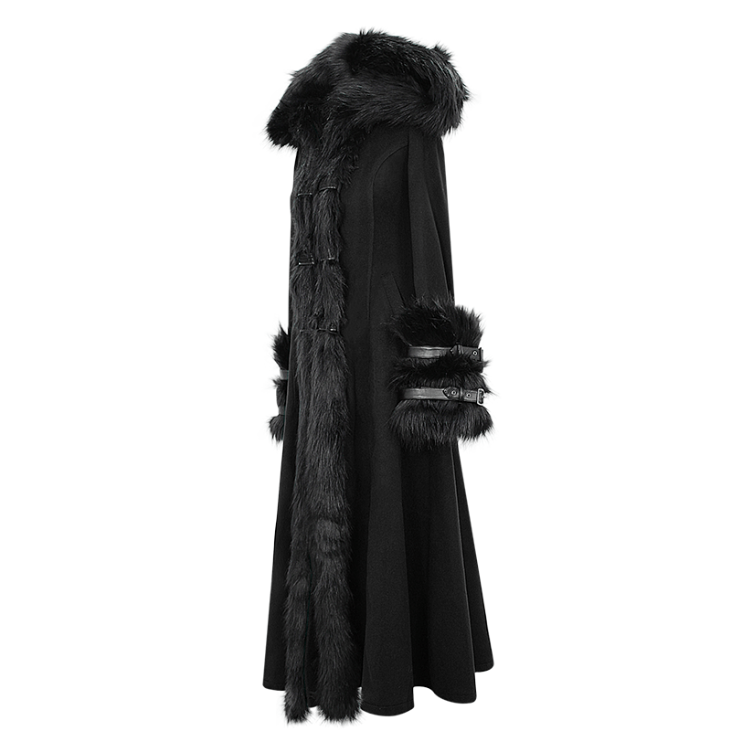 Women's Gothic Black Hooded Dresses With Detachable Fluffy Accessories