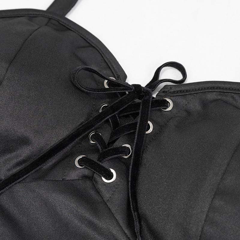 Women's Gothic Black Lace-up Bustiers Bikini Tops
