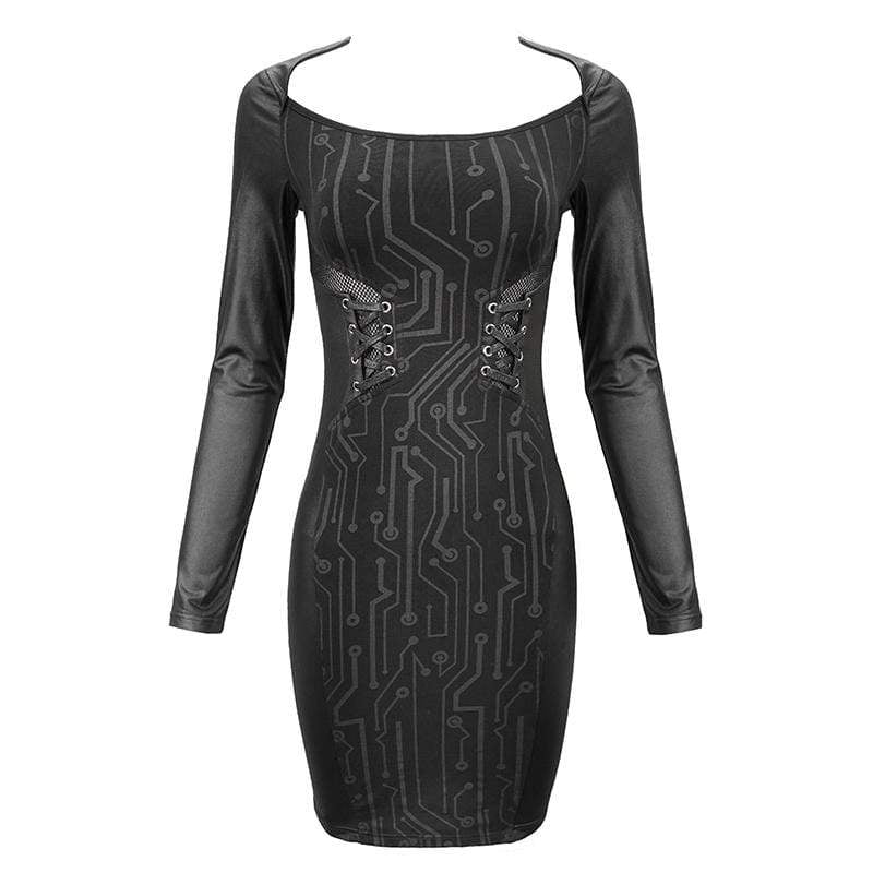Women's Gothic Black Long Sleeved Short Shift Dresses with Lace