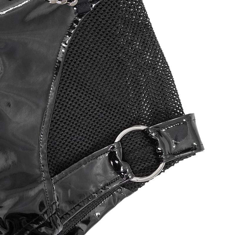 Women's Gothic Black Net Inset Sexy PU Leather Shorts