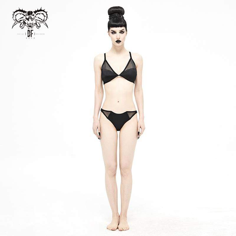 Women's Gothic Black Net Overlay Triangle Bikini