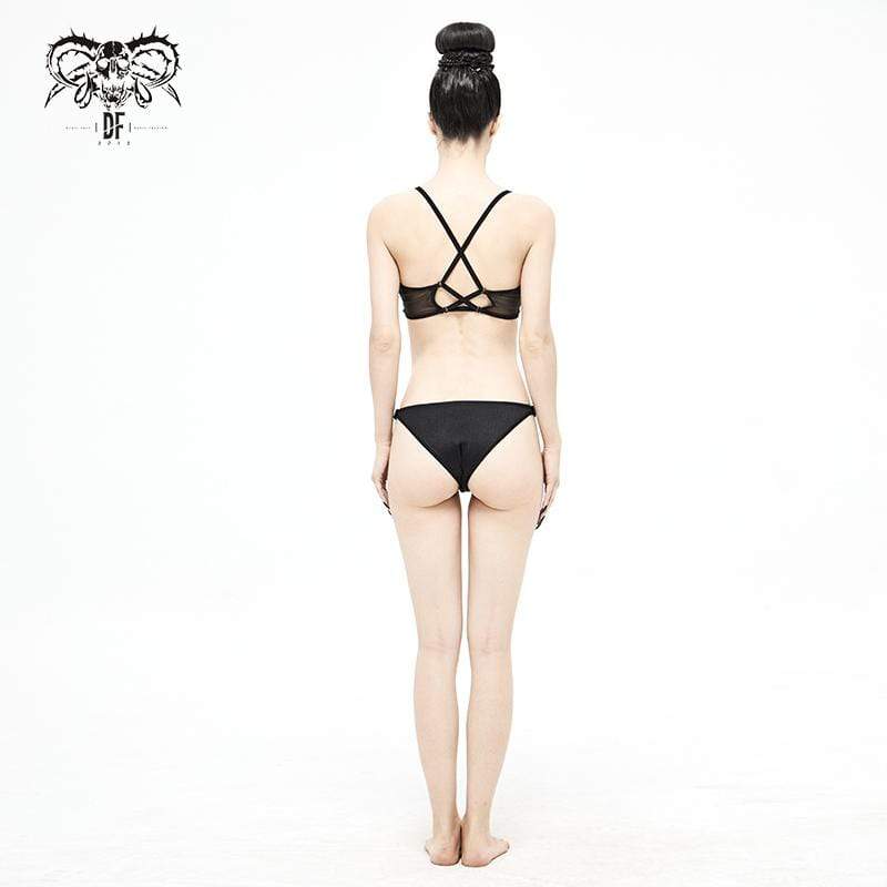 Women's Gothic Black Net Overlay Triangle Bikini