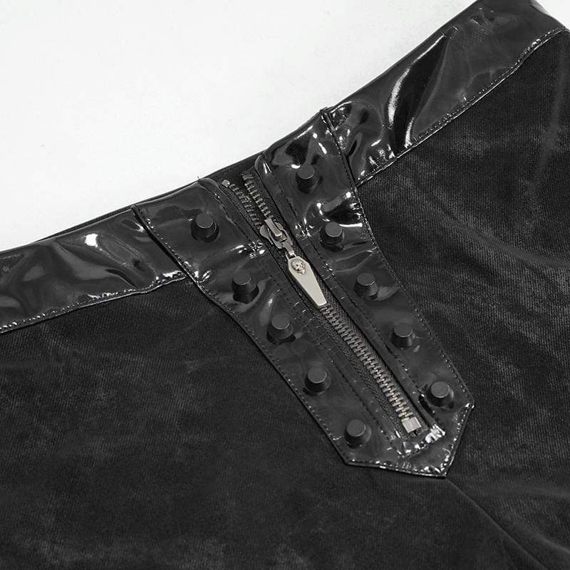 Women's Gothic Black PU Leather & Denim Skinny Pants