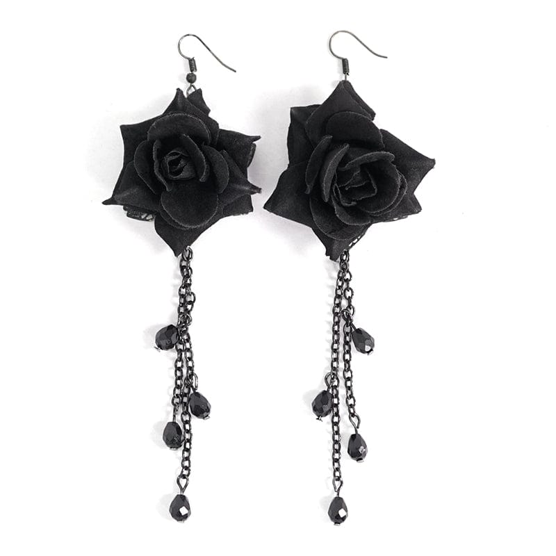 DEVIL FASHION Women's Gothic Black Rose Eearings