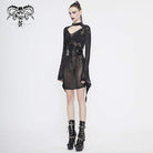 Women's Gothic Black Sheer Lace Long Tulip Sleeved Short Shift Dresses