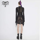 Women's Gothic Black Sheer Lace Long Tulip Sleeved Short Shift Dresses