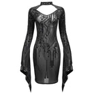 Women's Gothic Black Sheer Lace Long Tulip Sleeved Short Shift Dresses