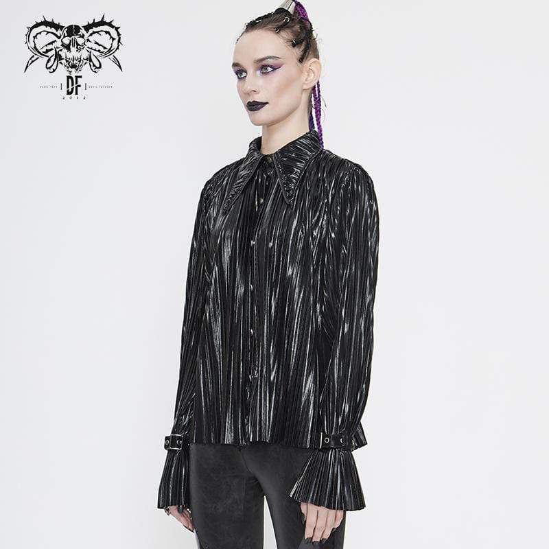 Women's Gothic Black Shimmer Long Ruffle Sleeved Shirts