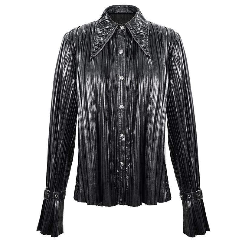 Women's Gothic Black Shimmer Long Ruffle Sleeved Shirts
