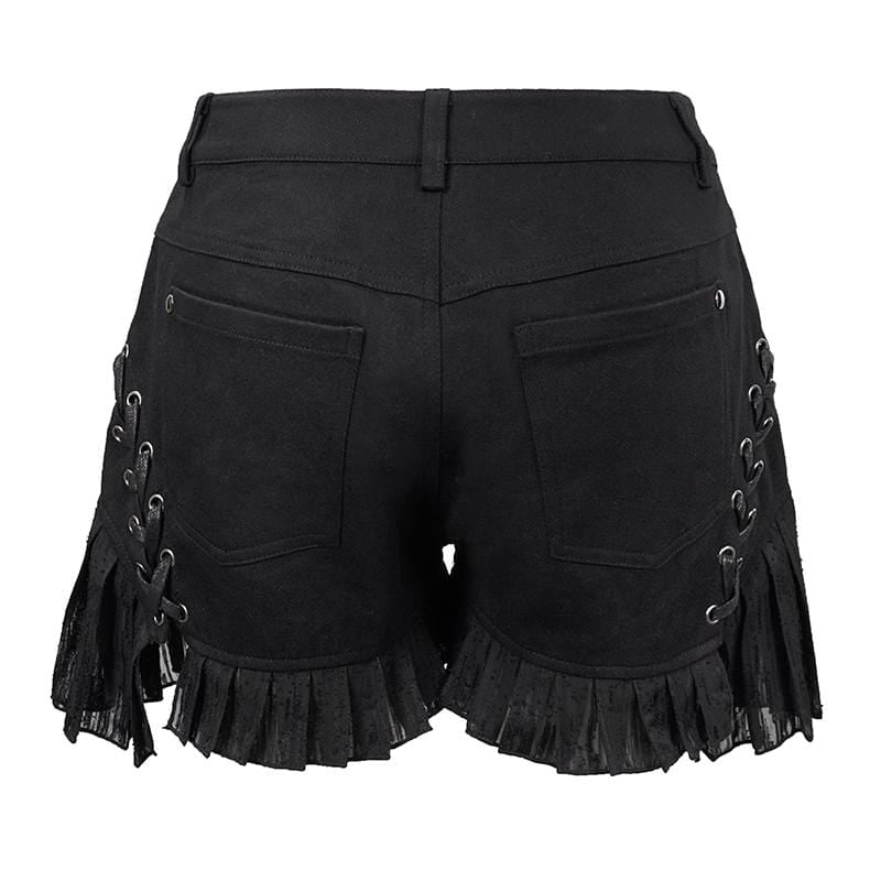 Women's Gothic Black Tassled Shorts