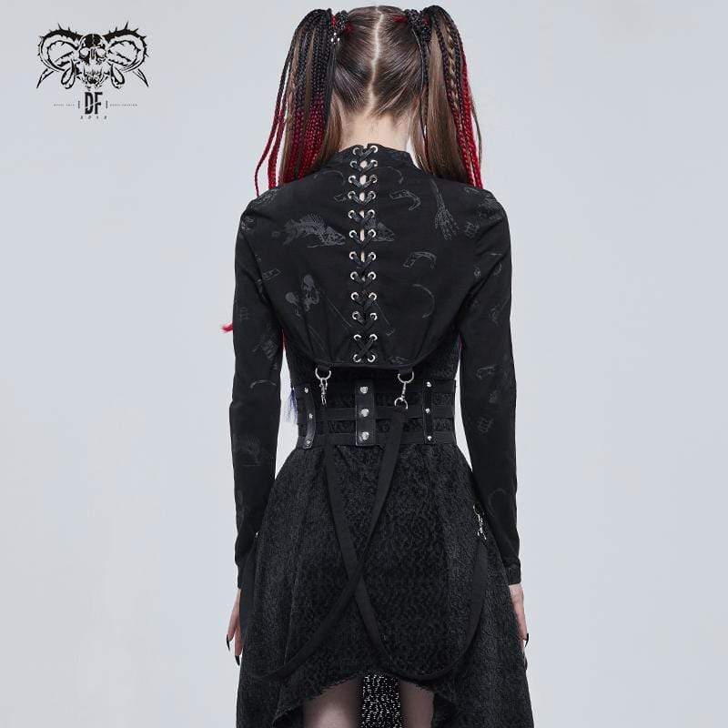 Gothic Bone Printed Strappy Zipper Cape für Damen