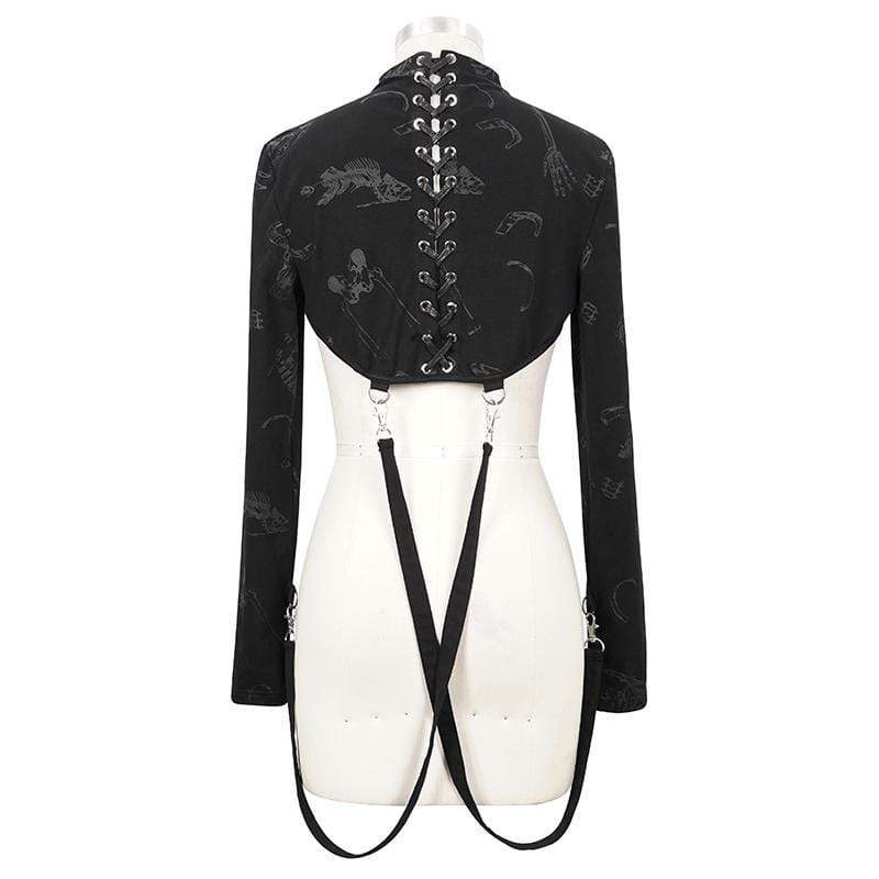 Gothic Bone Printed Strappy Zipper Cape für Damen