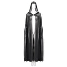 Damen Gothic Schnallen Sheer Long Umhang mit Kapuze