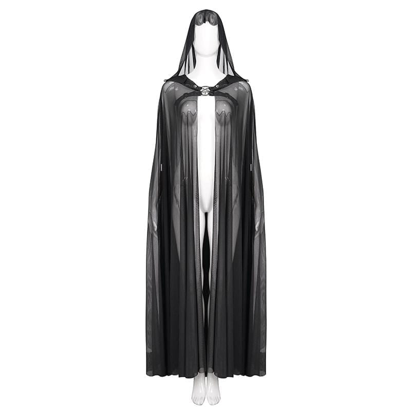 Damen Gothic Schnallen Sheer Long Umhang mit Kapuze
