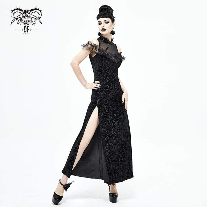 Women's Gothic Cheongsam Collar Side Slit Black Maxi Dress