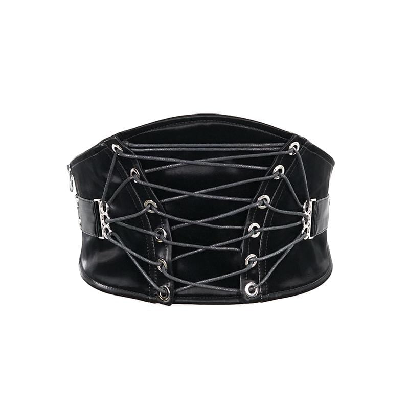 Women's Gothic Cord Black PU Leather Wide Waist Belt