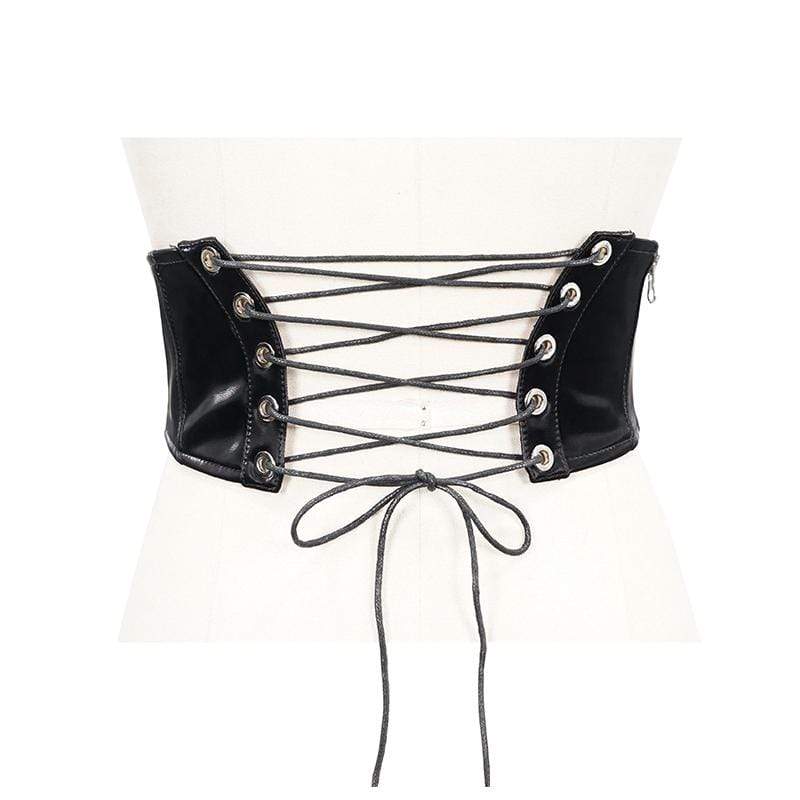 Women's Gothic Cord Black PU Leather Wide Waist Belt
