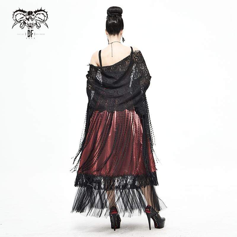 Women's Gothic Crochet Tassels Black Cloak
