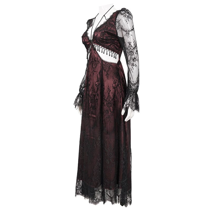 DEVIL FASHION Women's Gothic Cutout Beaded Lace Dress