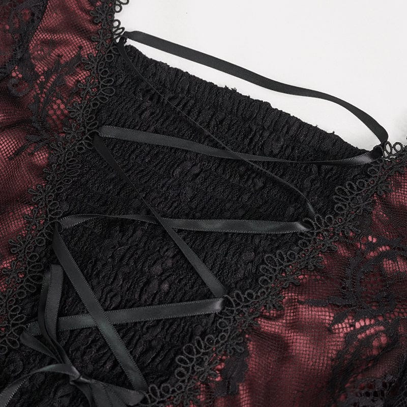 DEVIL FASHION Women's Gothic Cutout Beaded Lace Dress