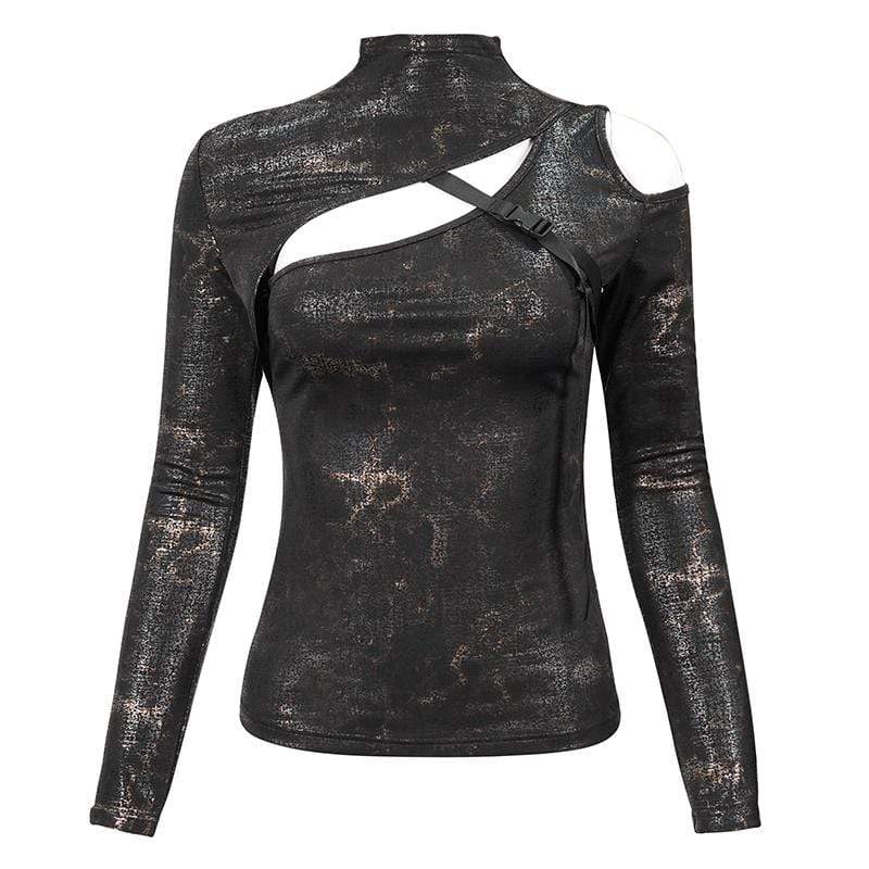 Women's Gothic Cutout Buckle Slim Fitted Top Bronze