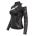 Women's Gothic Cutout Buckle Slim Fitted Top Bronze