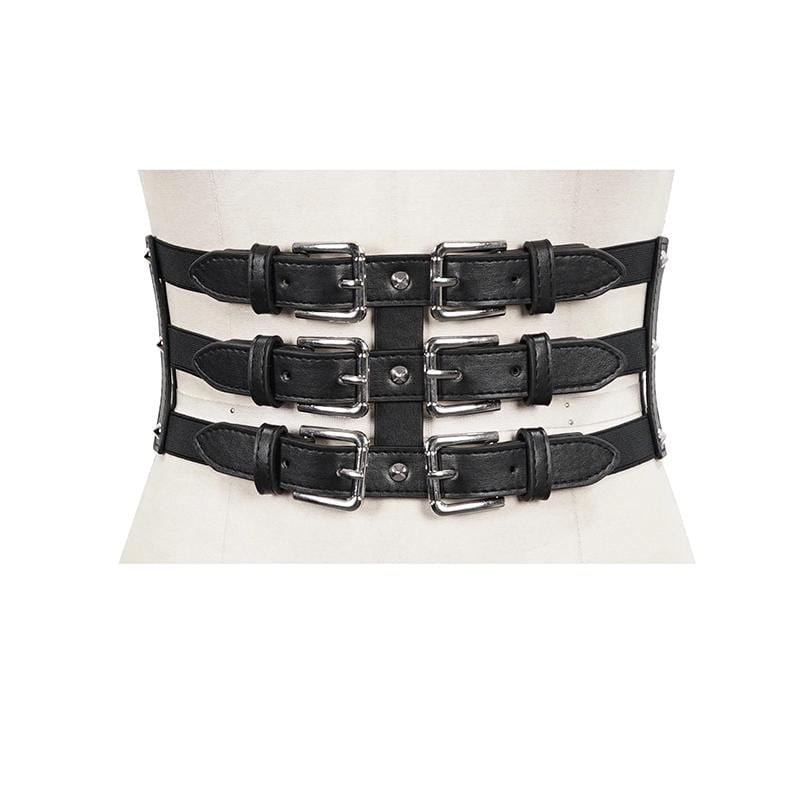 Women's Gothic Cutout Buckles Faux Leather Girdle