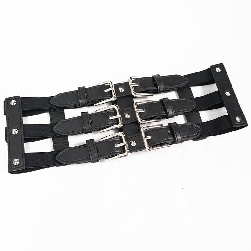 Women's Gothic Cutout Buckles Faux Leather Girdle