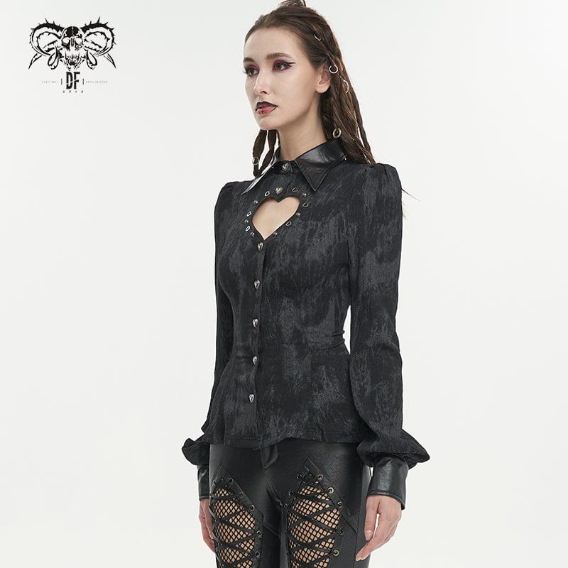 DEVIL FASHION Women's Gothic Cutout Puff Sleeved Shirt