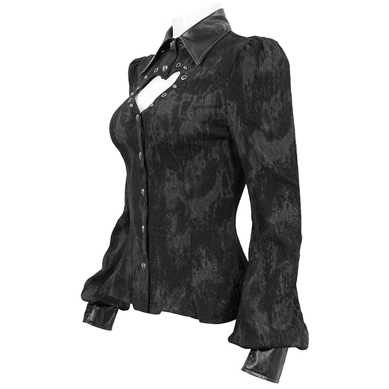 DEVIL FASHION Women's Gothic Cutout Puff Sleeved Shirt