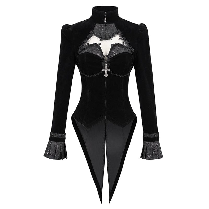 DEVIL FASHION Women's Gothic Cutout Splice Swallow-tailed Jacket