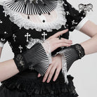 DEVIL FASHION Women's Gothic Double Color Beaded Lace Gloves