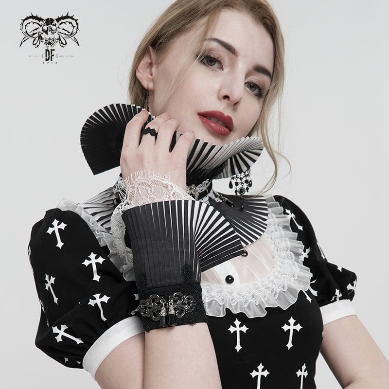 DEVIL FASHION Women's Gothic Double Color Beaded Lace Gloves