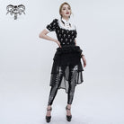 DEVIL FASHION Women's Gothic Double Color Cross Printed Ruffled Shirt
