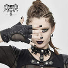 DEVIL FASHION Women's Gothic Eyelets Mesh Spliced Gloves