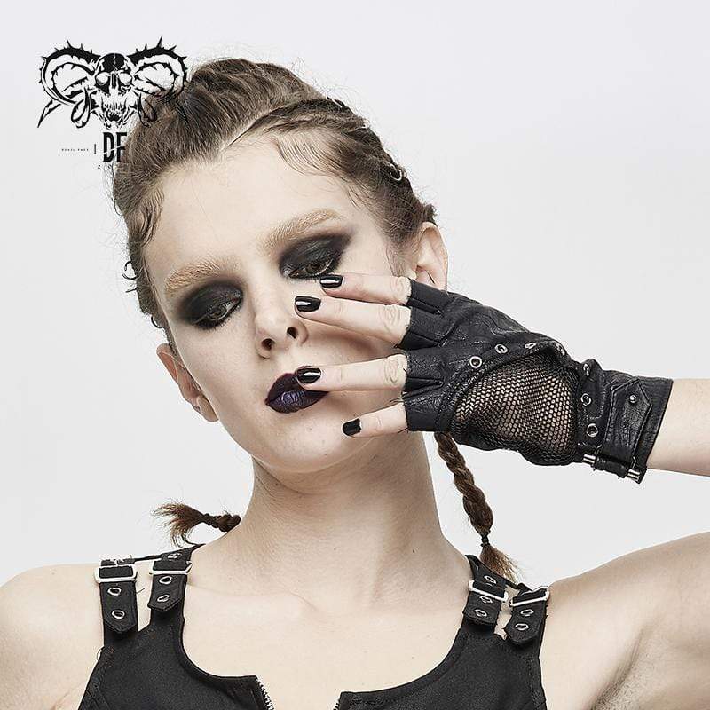 DEVIL FASHION Women's Gothic Eyelets Mesh Spliced Gloves