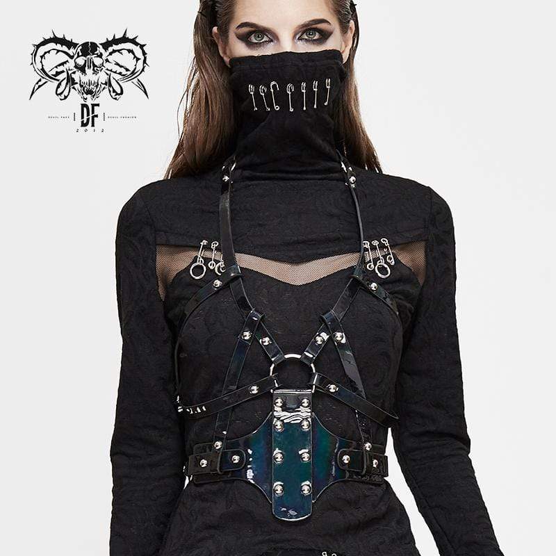 Women Gothic Punk Black PU Leather Grid Chest Harness Ulekuke Punk Black Leather Body Harness Belt for Women  main image 2