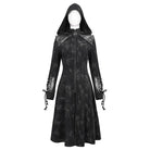 DEVIL FASHION Women's Gothic Faux Leather Splice Distressed Coat with Hood