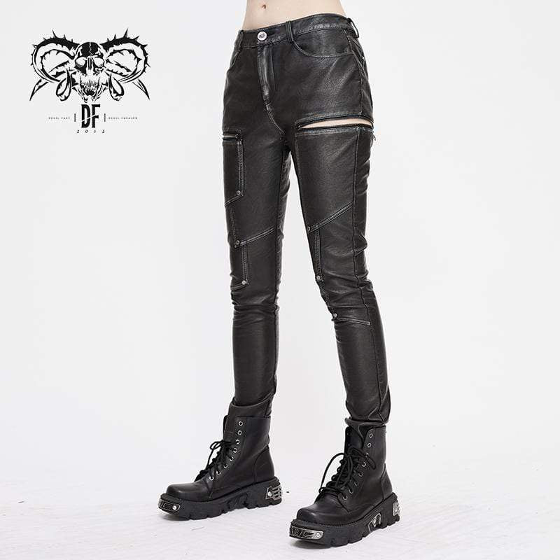 Women's Gothic Faux Leather Zip Fitted Pants