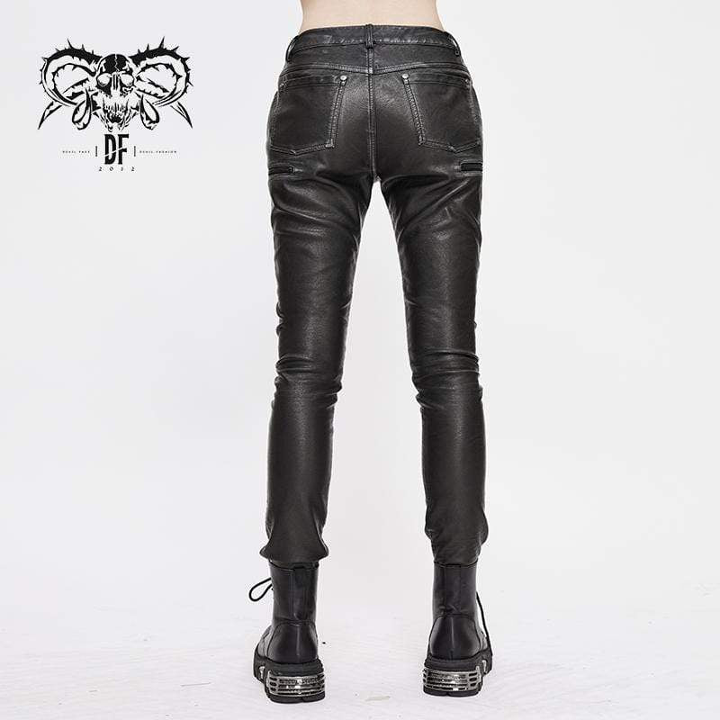Women's Gothic Faux Leather Zip Fitted Pants