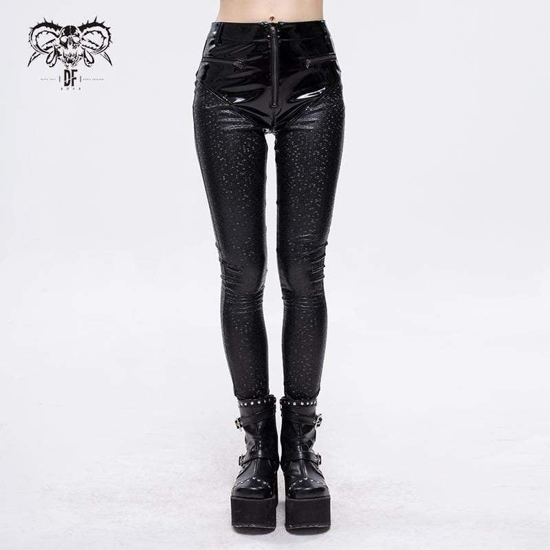 Women's Gothic Faviform Zipper Faux Leather Pants – Punk Design