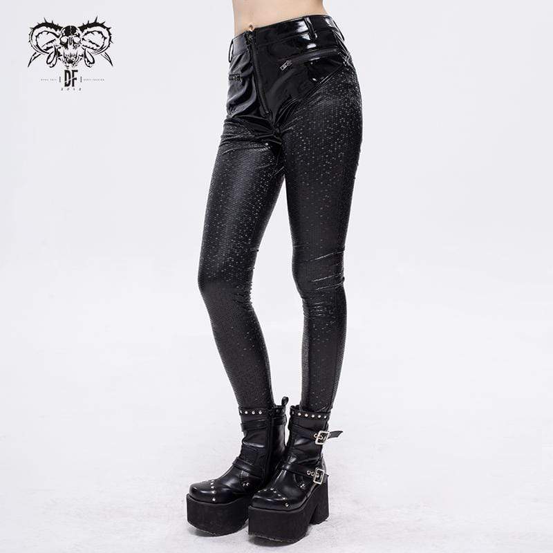 Women's Gothic Faviform Zipper Faux Leather Pants – Punk Design