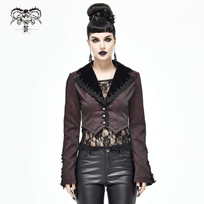 Women's Gothic Flare Sleeve Lace Splice Red Jacket
