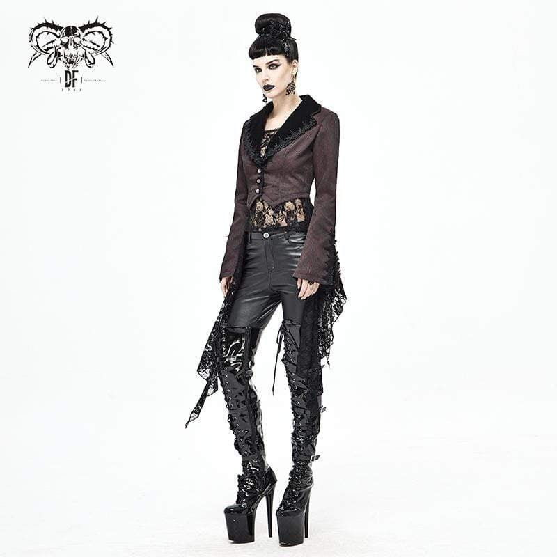 Women's Gothic Flare Sleeve Lace Splice Red Jacket