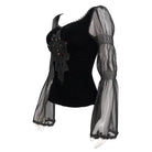 DEVIL FASHION Women's Gothic Flared Sleeved Floral Embroidered Shirt