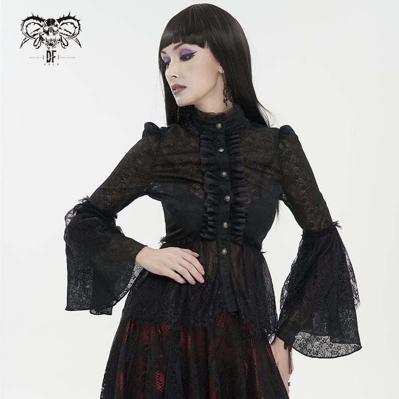 DEVIL FASHION Women's Gothic Flared Sleeved Lace Shirt