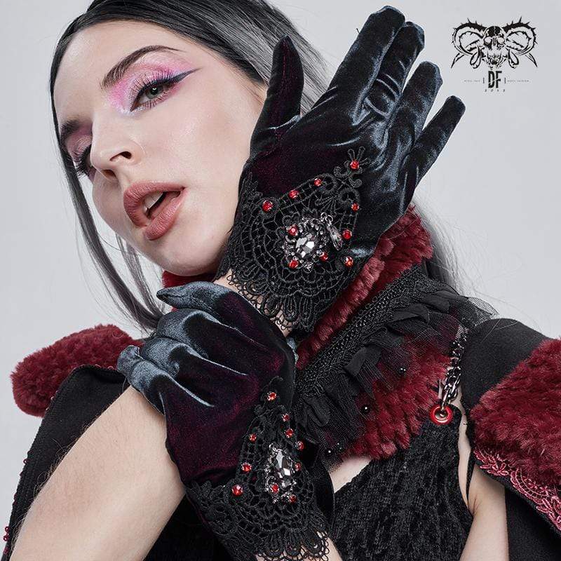 DEVIL FASHION Women's Gothic Floral Color Gradient Gloves