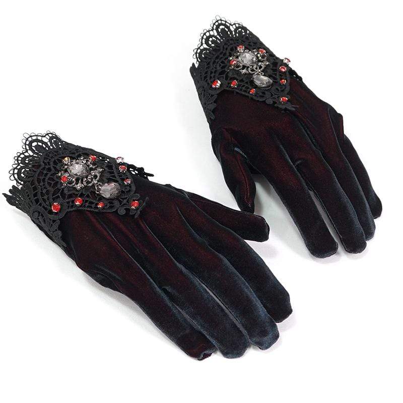 DEVIL FASHION Women's Gothic Floral Color Gradient Gloves