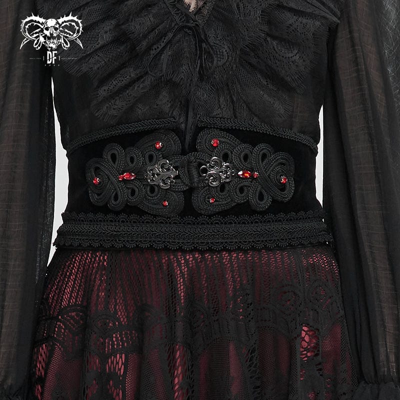 DEVIL FASHION Women's Gothic Floral Embroidered Beaded Belt