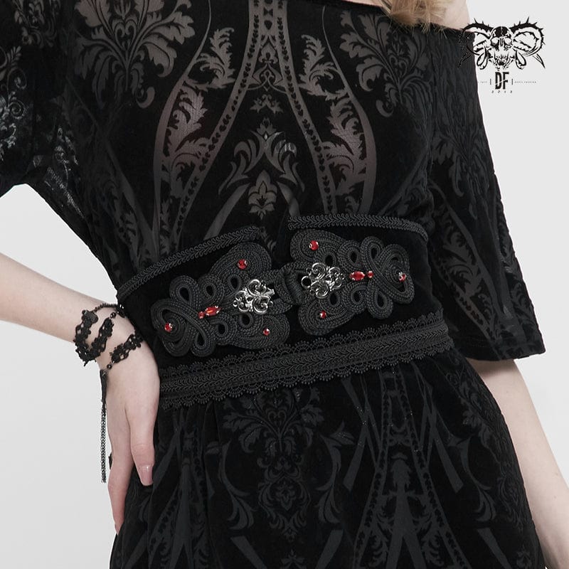DEVIL FASHION Women's Gothic Floral Embroidered Beaded Belt